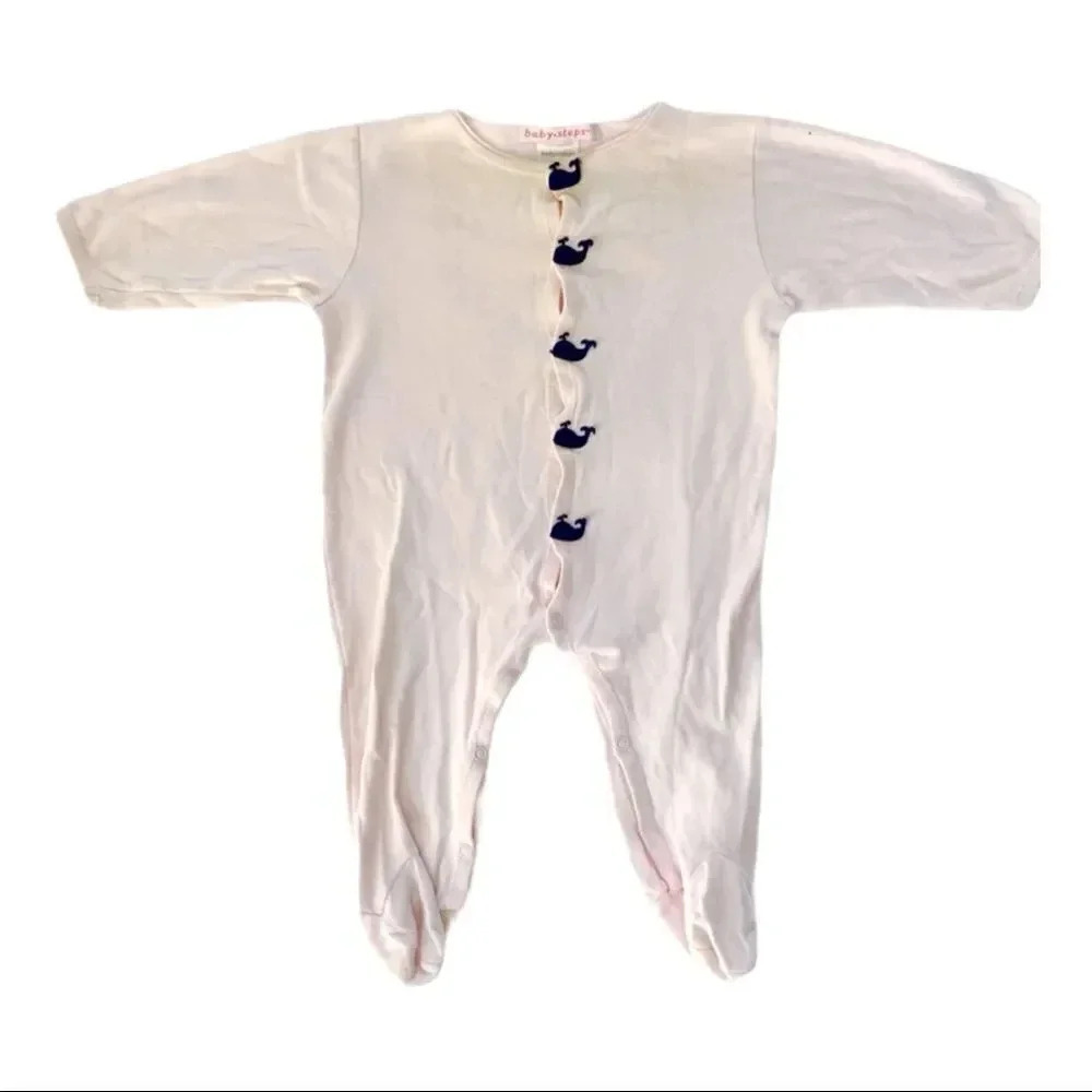 Babysteps | Pink Footed Onesie (6 mos) 🐳